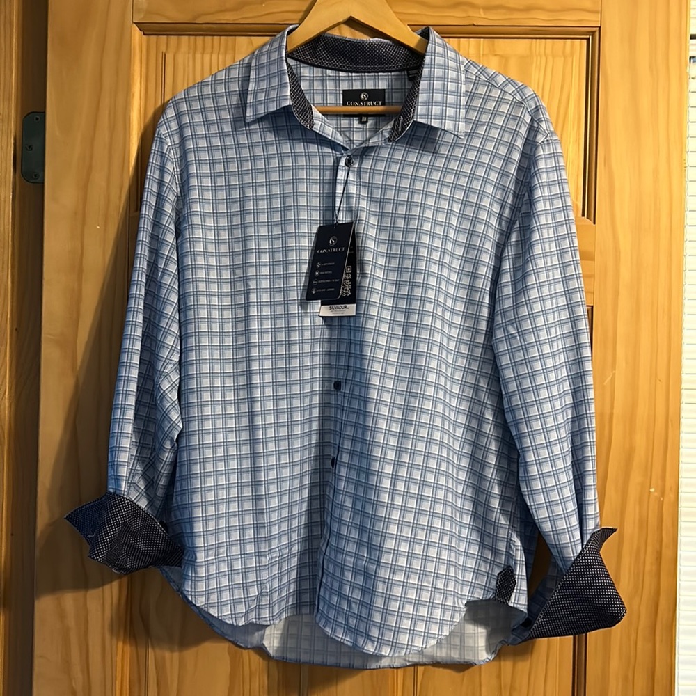 Long Sleeve 4-Way Stretch Button Down Plaid Shirt